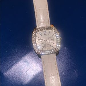 Guess White Leather and Crystal Women’s Watch